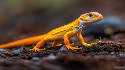 Fototapeta premium A Dazzling Display: The Full-Body Shot of a Brilliant Lizard.Concept of vibrant nature, exotic wildlife, tropical paradise, unique beauty.vibrant nature, unique creatures, wildlife conservation.