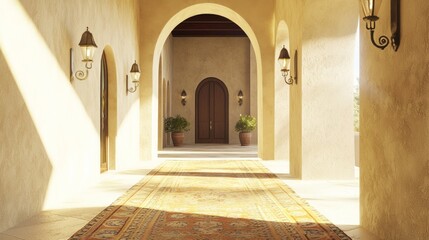 Fototapeta premium Modern Interpretation of Traditional Spanish Architecture in a Vibrant Entryway