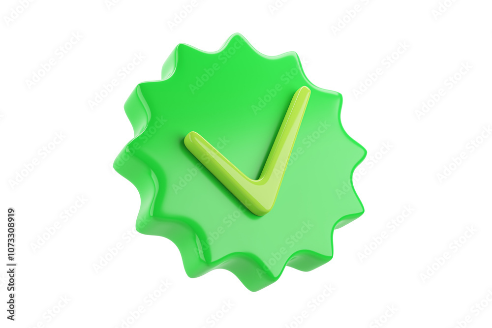 Poster green checkmark symbol on a glossy badge. illustration isolated on a white background. concept of ap