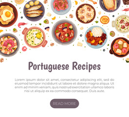 Portuguese Dishes and Main Courses Banner Design Vector Template