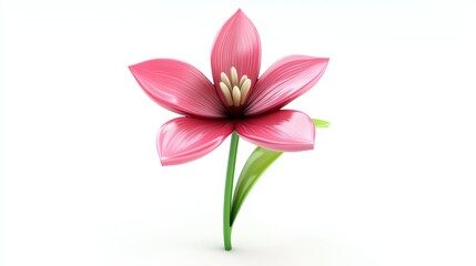 Fototapeta premium pink flower icon with green stem for spring season, fresh look, isolated on white