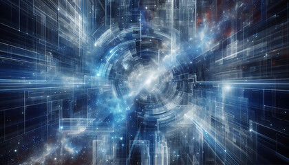 サイバーと宇宙をイメージした抽象的イラスト