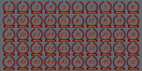 Numbers 1 to 50th anniversary latin podium red orange leaf logo icon