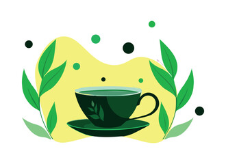 Green Tea Cup Illustration for Herbal and Beverage Designs