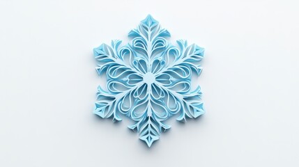 Fototapeta premium Detailed snowflake icon, light blue color for winter season, isolated on white