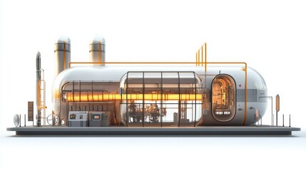 natural gas emissions reduction, futuristic emission control system, isolated, white background, innovative design