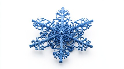 Frosty blue snowflake icon for winter, intricate design, isolated on white