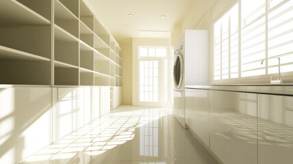 Obraz premium Chic Modern Spanish Laundry Room with Stylish Storage Solutions and Colorful Accents