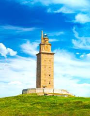 View of the Tower of Hercules, A Coruna, Galicia, Spain