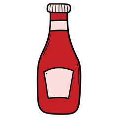 Hand drawn cartoon bottle of kentchup on white background.