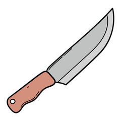 Hand drawn cartoon kitchen knife on white background.