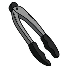 Hand drawn cartoon kitchen tongs on white background.
