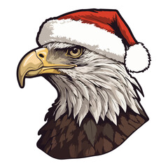Bald Eagle In Festive Santa Hat Flat Icon Isolated On White Background