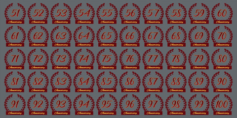 Numbers 51 to 100 th anniversary latin podium red orange leaf logo icon