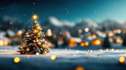 Obraz premium Winter Wonderland with Christmas Tree and Lights