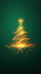 Golden Christmas Tree on Green Background