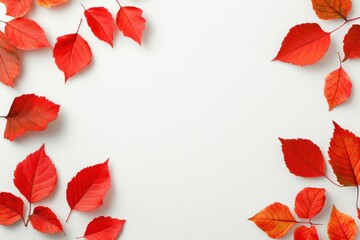 Fototapeta premium Vibrant Red Autumn Leaves on White Background