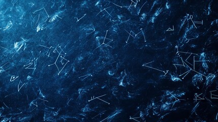 Obraz premium Infinite possibilities on midnight blue chalkboard, velvety darkness punctuated by faint chalk dust constellations, edges softly fading into cosmic void, ghostly equations hint at knowledge yet to