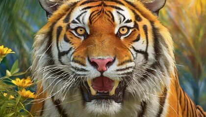 Obraz premium Close up of a yellow tiger with red eys