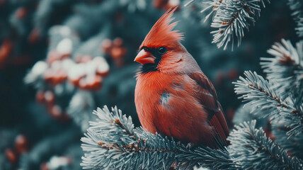 cardinal perched on a white birch tree branch,