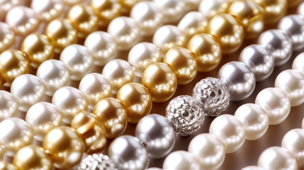 3D various pearls golden and silver jewellery fashion elegant luxury background