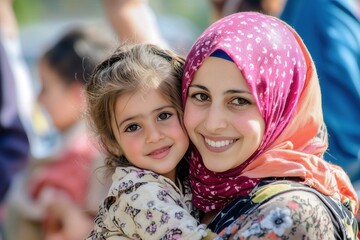 Obraz premium A refugee family being welcomed into a new community, representing asylum and protection