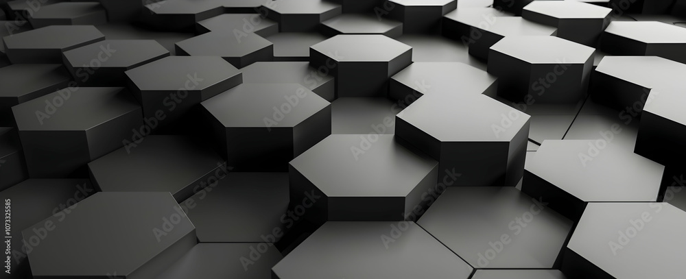 Poster 3d render of a dark grey abstract background with a hexagonal pattern