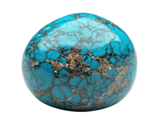 Turquoise Gemstone: Close-up of a vibrant, polished turquoise stone, showcasing its intricate web of dark matrix and brilliant blue hues.  A captivating image perfect for jewelry design.