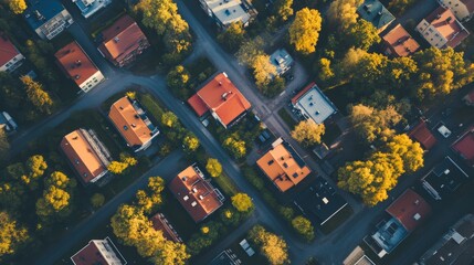 Aerial view of the modern neighborhood in Helsinki, Finland. Featuring sleek Nordic architecture with contemporary residential buildings, urban planning, and waterfront views of the city skyline