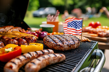 Celebrate united states independence day with a festive barbecue grill decorated with american flags