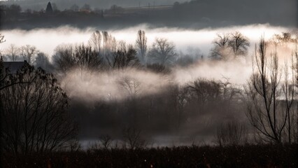 Fototapeta premium Foggy Morning with Bare Winter Trees