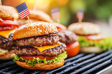 Celebrate united states independence day with delicious bbq burgers and american flag decor