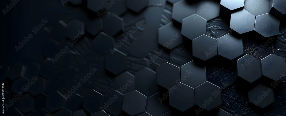Poster 3d render of a dark black abstract background with a hexagonal pattern texture