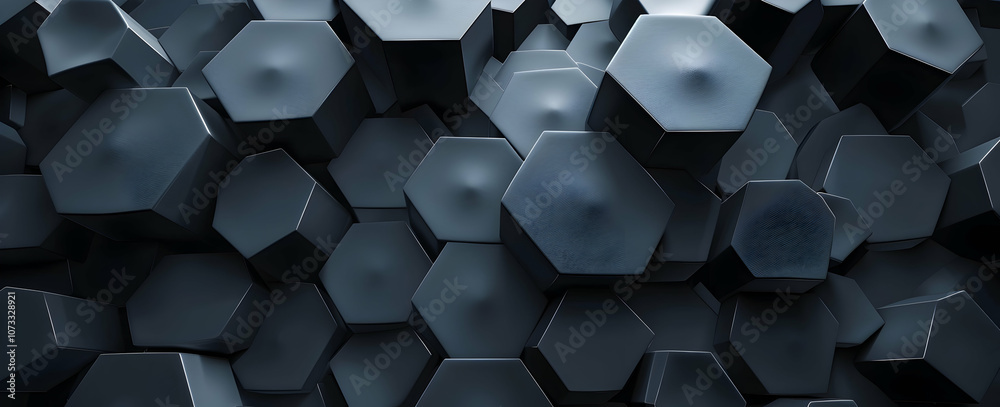 Aufkleber 3d render of a dark black abstract background with a hexagonal pattern texture