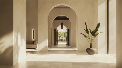 Modern Elegance: Sophisticated Spanish-Style Entryway with Artistic Lighting and Contemporary Decor for a Welcoming Atmosphere