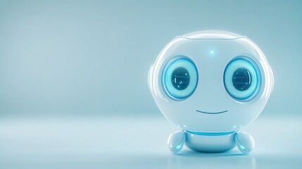 A robot with blue eyes and a smile on its face