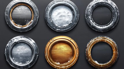 A collection of rounded UI game frames designed with textured circles. 