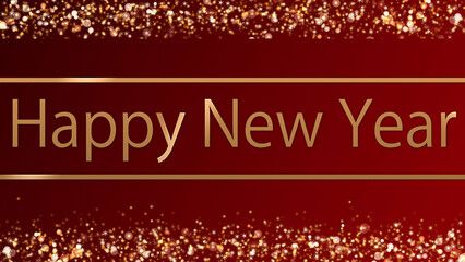 Happy New Year in sparkling gold with stars and snowflakes, set against a beautiful background 