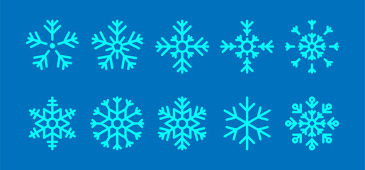 Collection of Christmas-themed snowflake vector designs. Includes various white snowflake icons, perfect for winter and holiday templates.