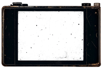 Vintage slide film frame of an old camera with dusts and scratches on transparent background (png image).