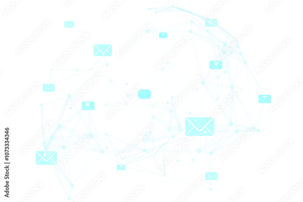 Aufkleber several glowing email icons connected by lines, floating over a white background, representing a dig
