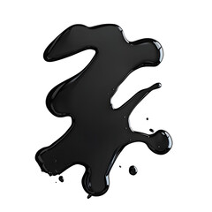Abstract Black Liquid Splash - Glossy Fluid Shape on white and transparent background. PNG
