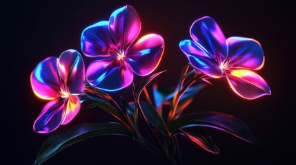 Naklejka na ściany i meble Neon Glowing Flowers: A Digital Art Masterpiece
