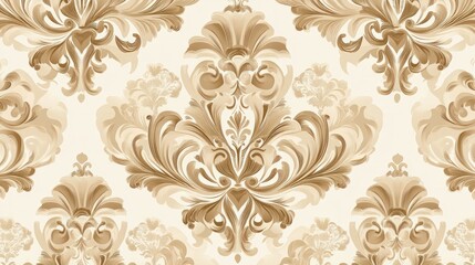 Obraz premium A vintage-inspired seamless pattern with ornate damask details in muted beige and gold tones, creating a sophisticated and timeless background suitable for luxury products or wallpapers