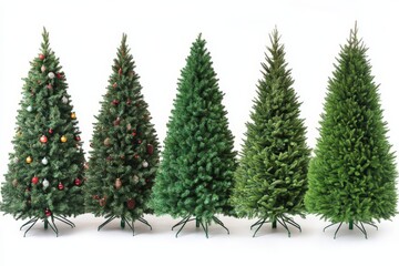 Obraz premium Collection of evergreen Christmas trees in various shapes and sizes adding a natural and lush look to holiday decor with classic winter greens