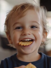 Delightful Child Enjoying a Snack
