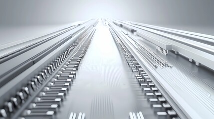 Obraz premium Dynamic texture of microchip circuits, highlighted by a metallic sheen, offering a high-tech, futuristic backdrop for multiple uses