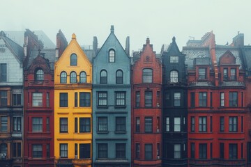 Fototapeta premium A row of buildings. Generative AI