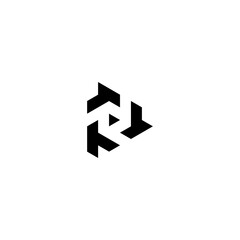 Abstract Geometric Arrow logo. This black and white graphic design features a series of abstract geometric shapes resembling arrows pointing in various directions