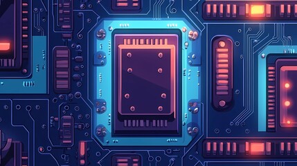 Abstract circuitry network displayed in microchip pattern, forming a tech-related texture suitable for advertisements, posters, and digital designs